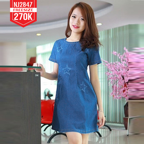ĐẦM JEAN SUÔNG WASH CÀO NGÔI SAO